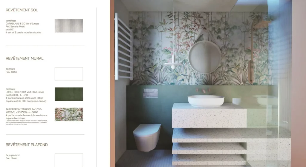 Moodboard de salle de bain avec papier peint à Grenoble par Clémentine