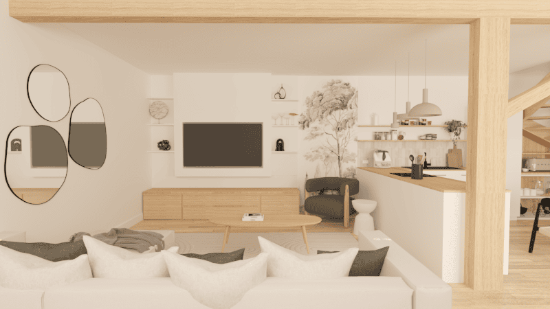 Niche placo pour TV avec étagère en plan 3D
