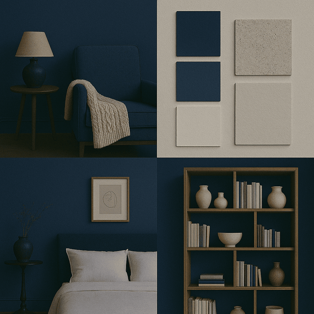mooboard décoration d'intérieur bleu nuit