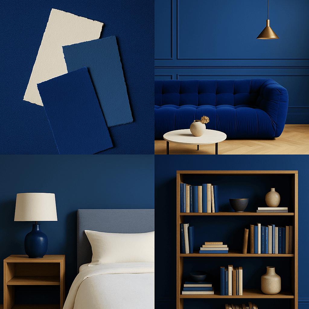 moodboard décoration d'intérieur bleu roi