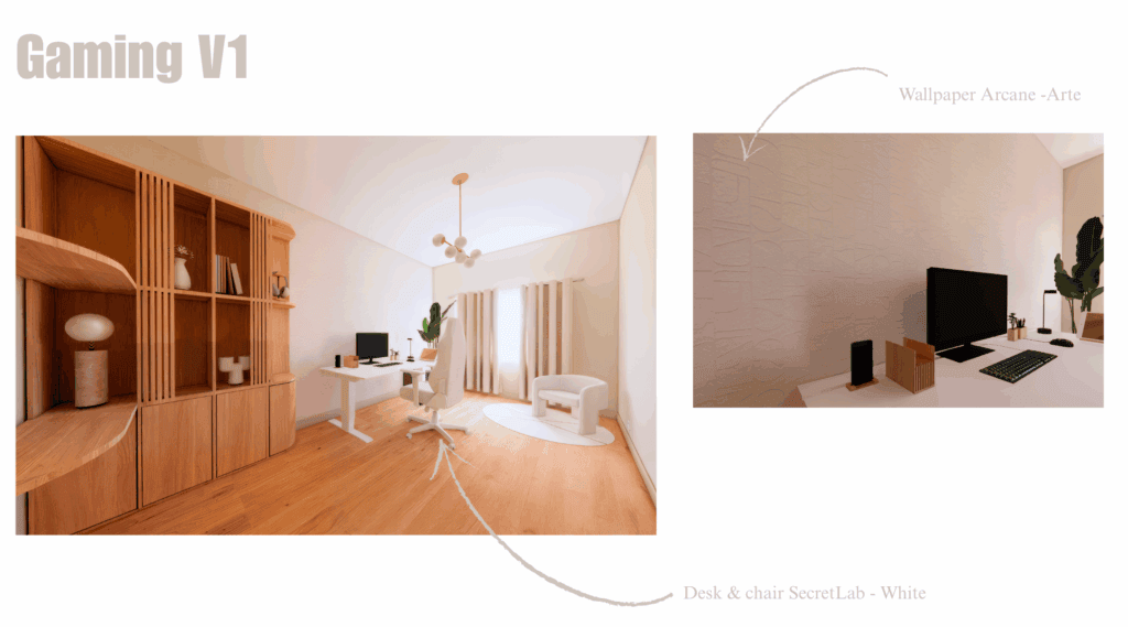 plans 3D ambiance claire Chambre de gaming design