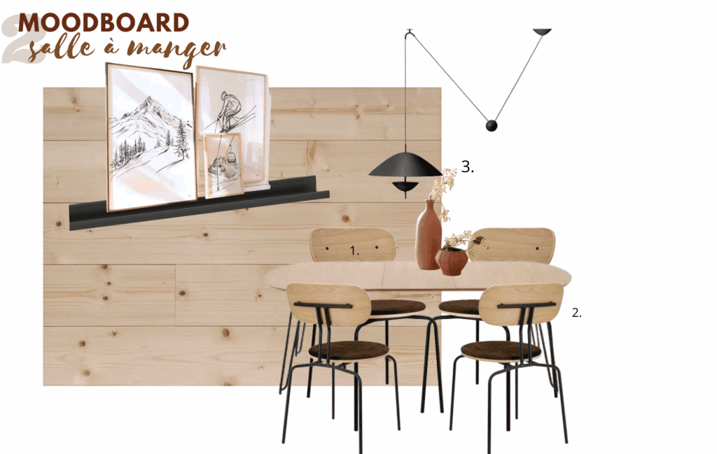 modboard ambiance chalet salle à manger