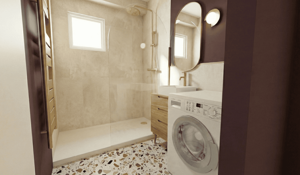 peinture aubergine dans salle de bain