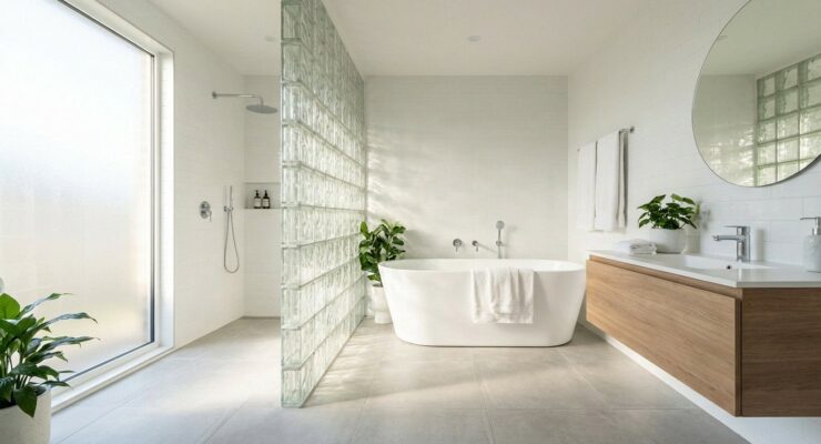 Brique de verre salle de bain : nos idées lumineuses