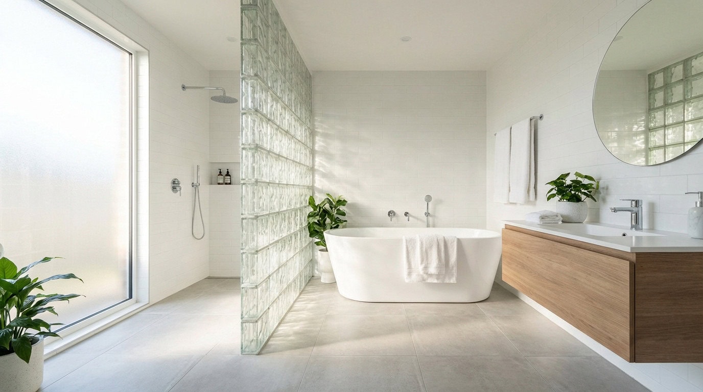 Brique de verre salle de bain : nos idées lumineuses