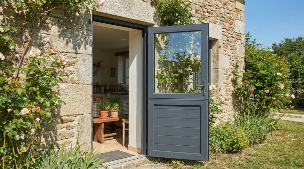 Exemple de porte vitrée en RAL 7016