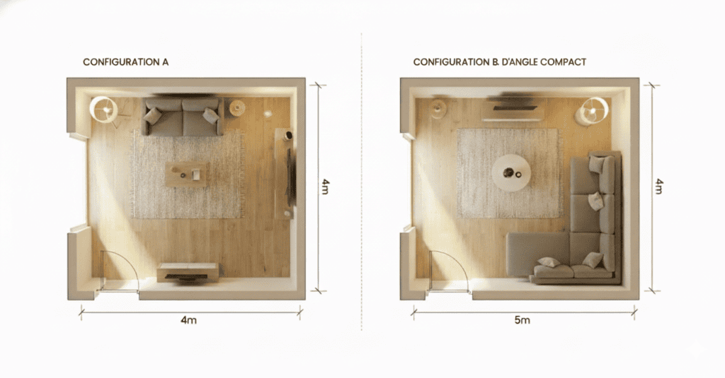 Canapé droit vs canapé d'angle comment l'agencer dans 20 m2