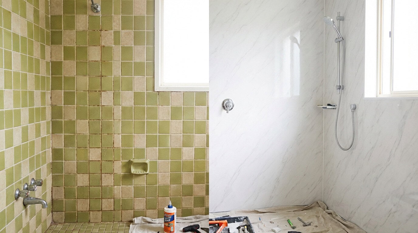 Transformation murale salle de bain : avant après peinture sur carrelage