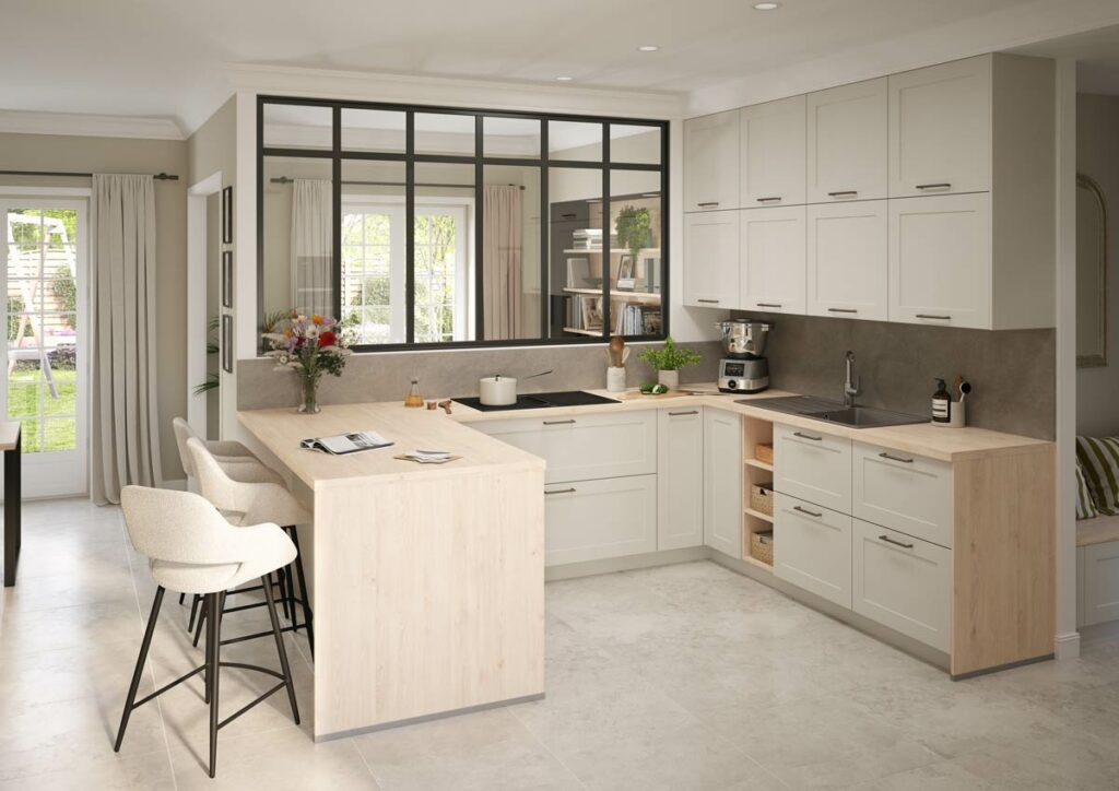 cuisine en u couleur sable