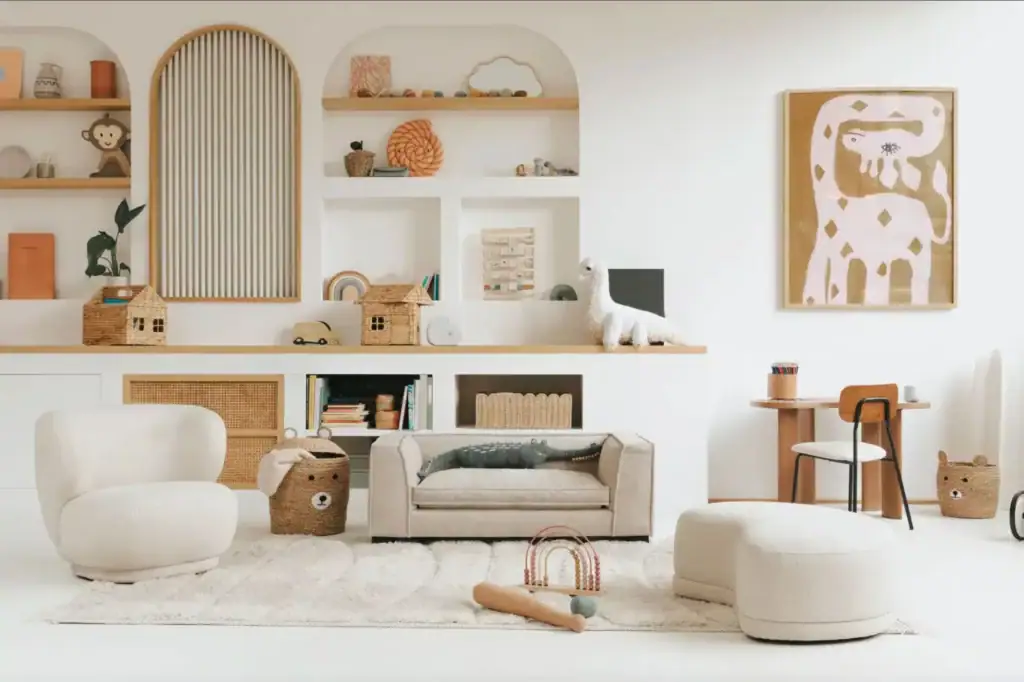 Salon qui présente les objets de la gamme enfant de la marque NV Gallery 