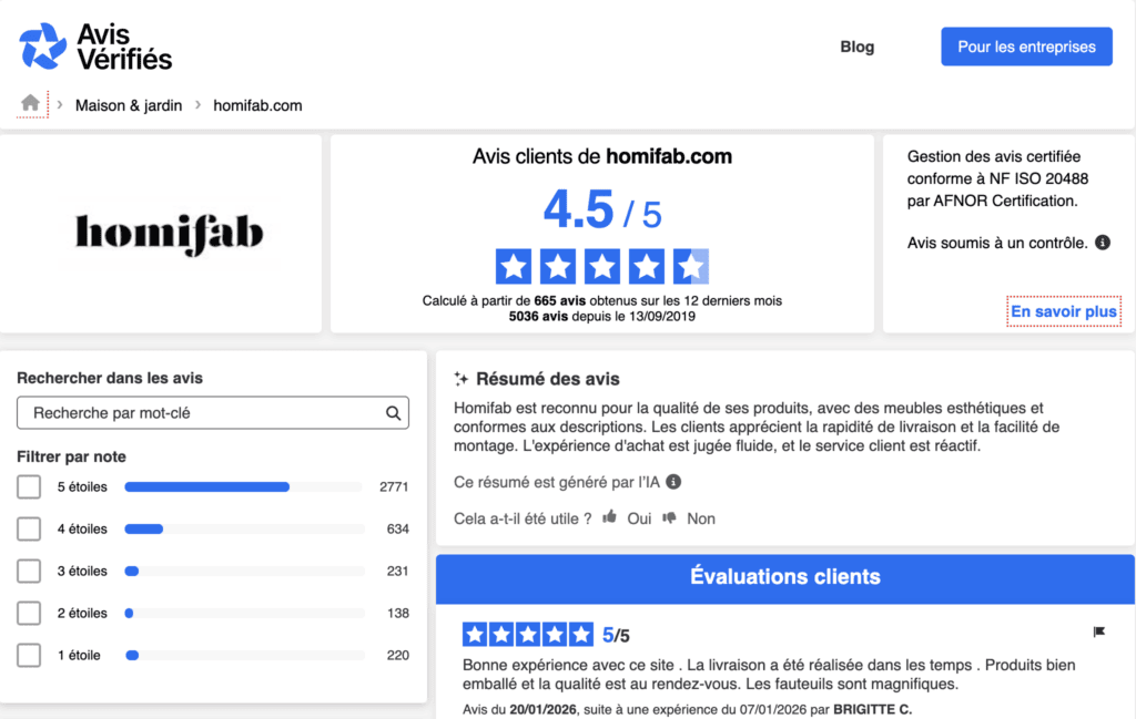 avis vérifié homifab