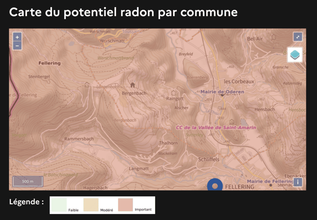 Carte du potentiel de radon niveau 3 sur Géorisques