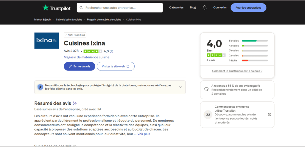 cuisie ixina avis trustpilot