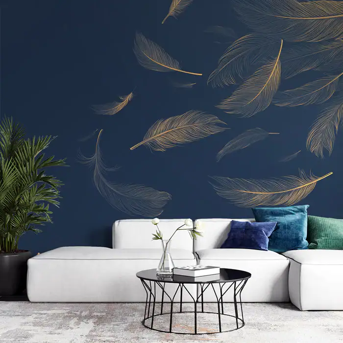 Papier peint plume | Bleu intense