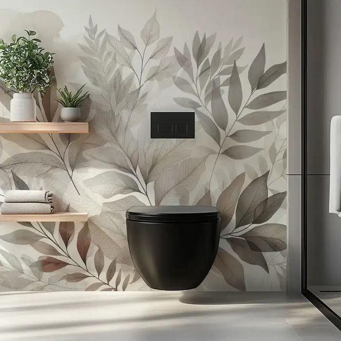 Papier peint toilette | Feuillage délicat en tons neutres et pastel