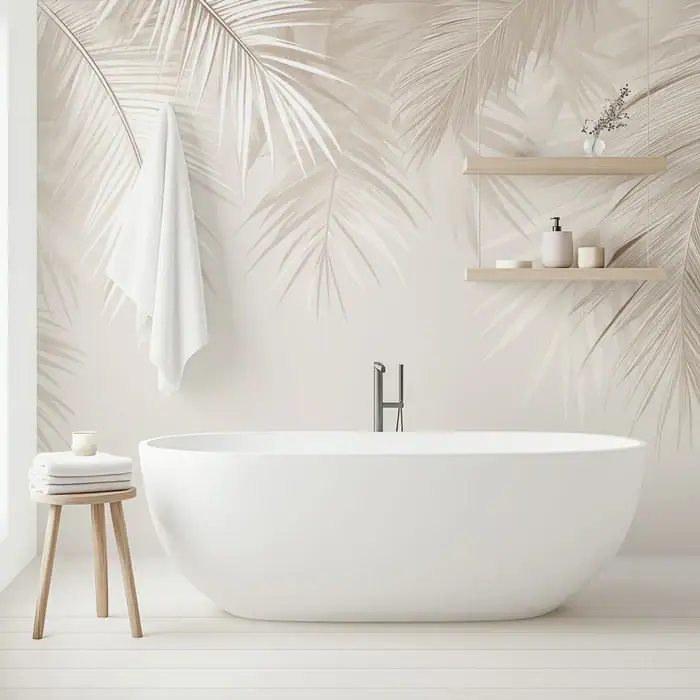 Papier peint salle de bain | Feuilles de palmiers monochrome sépia