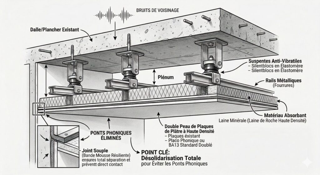 Les solutions techniques pour l'isolation phonique du plafond