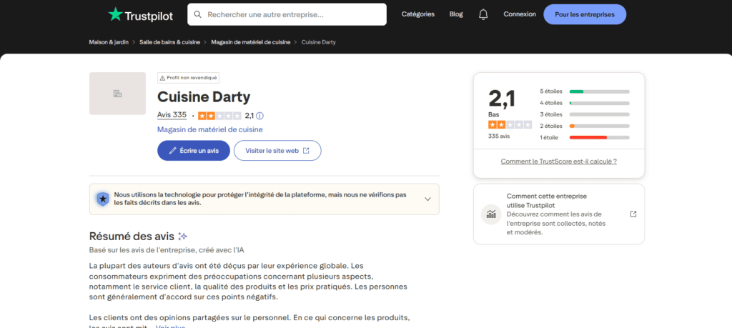 is trustpilot cuisine darty