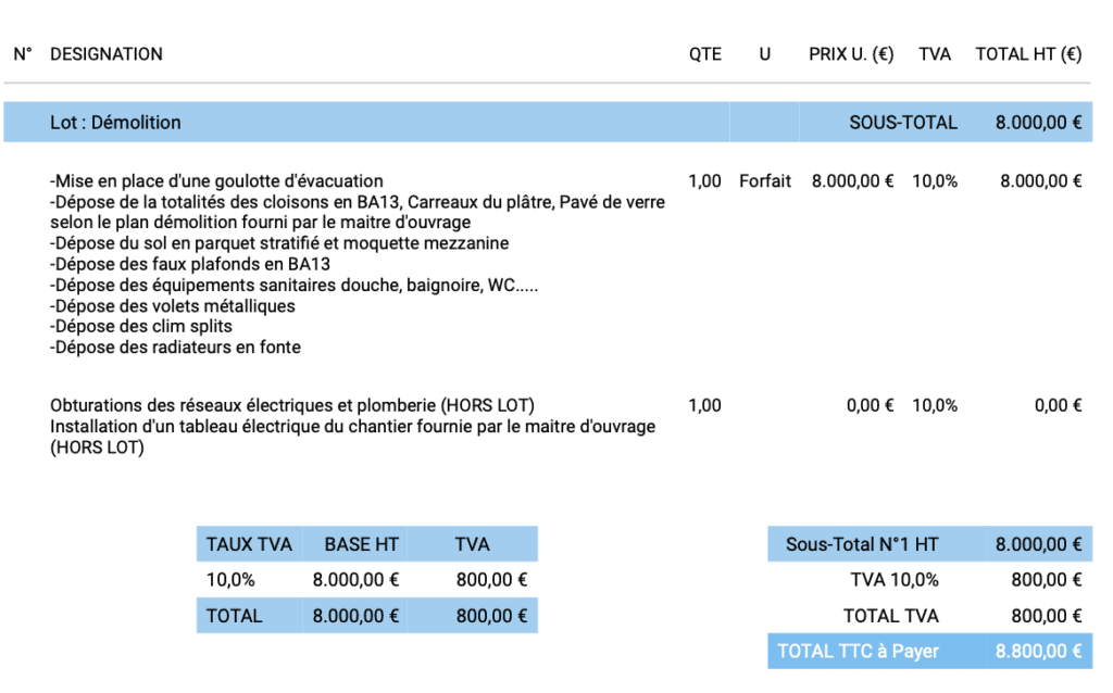 exemple devis démolition intérieure
