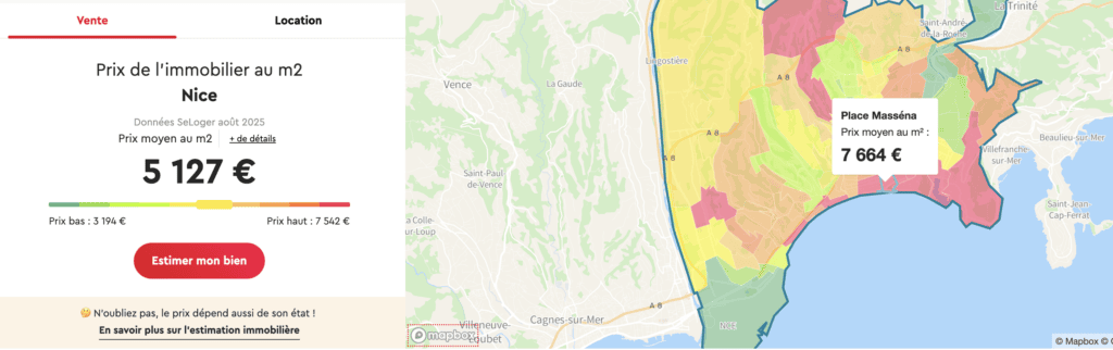 prix du m2 à Nice se loger