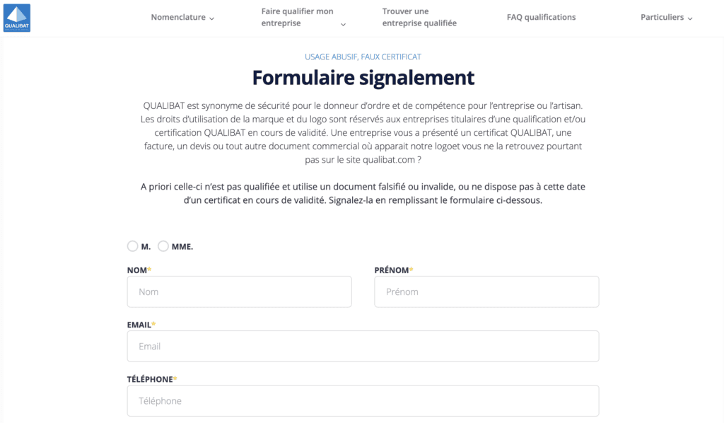 Dans tous les cas en cas d'utilisation frauduleuse, nous vous conseillons de vous tourner vers ce site : https://www.qualibat.com/signalement