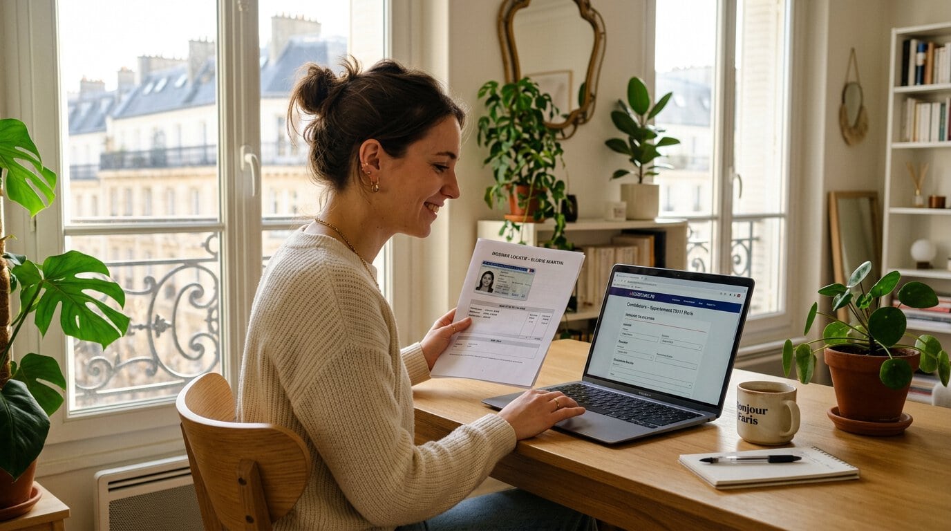 Avis 123loger — candidate préparant son dossier de location sur la plateforme