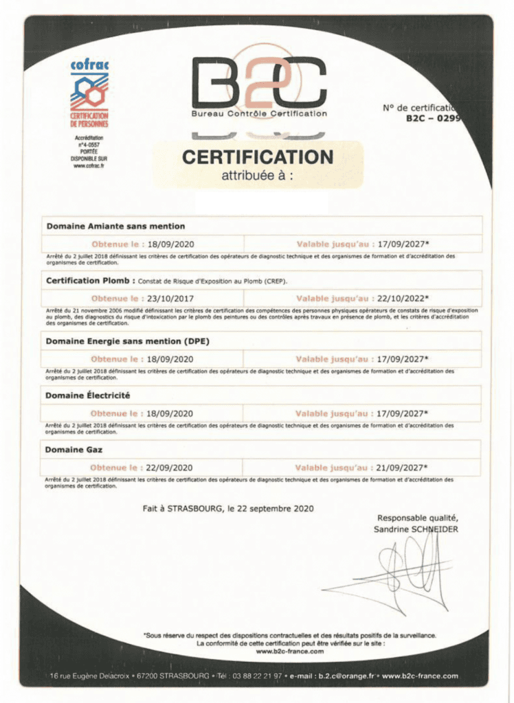 exemple certif cofrac