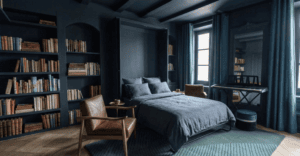 lit escamotable bleu foncé