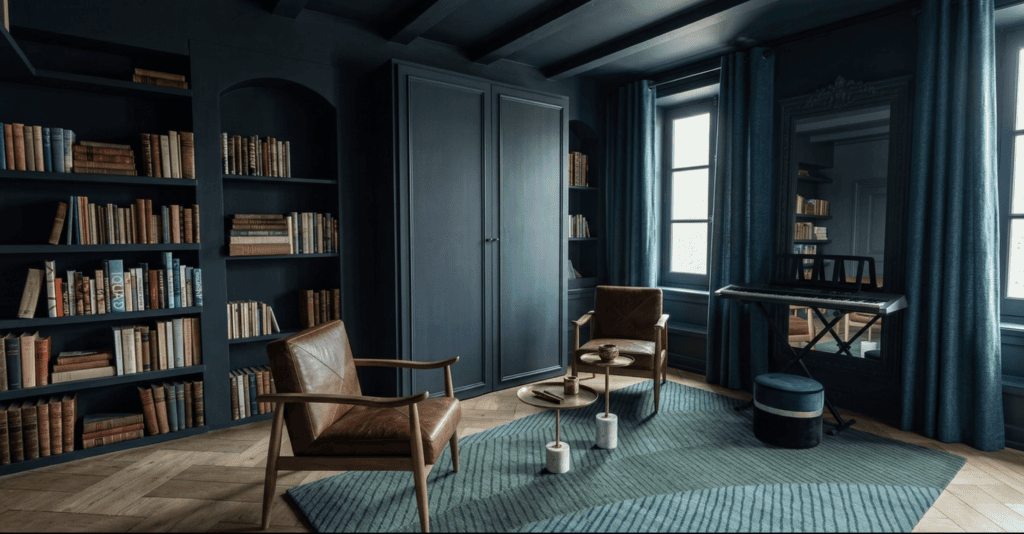 lit escamotable bleu foncé fermé