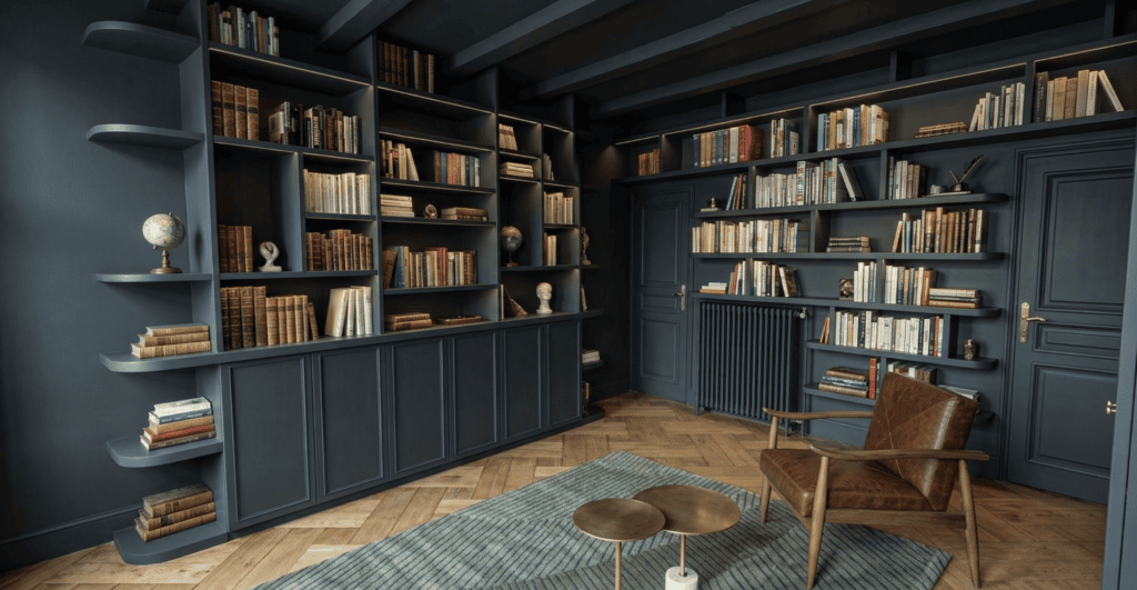 salon lit escamotable bleu foncé