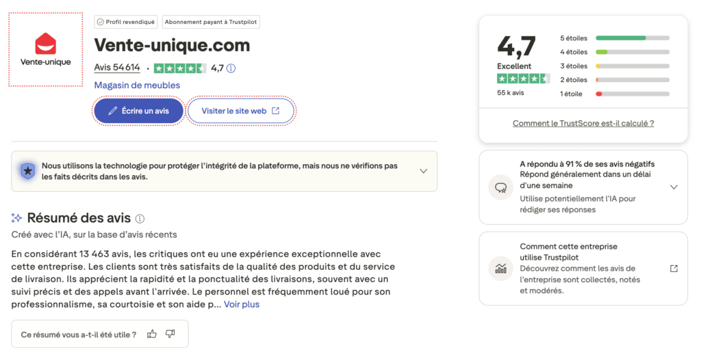avis vente unique