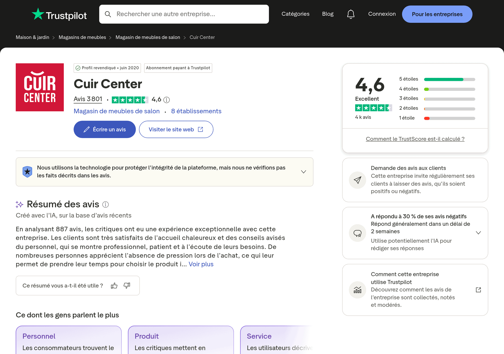 Avis Cuir Center sur Trustpilot