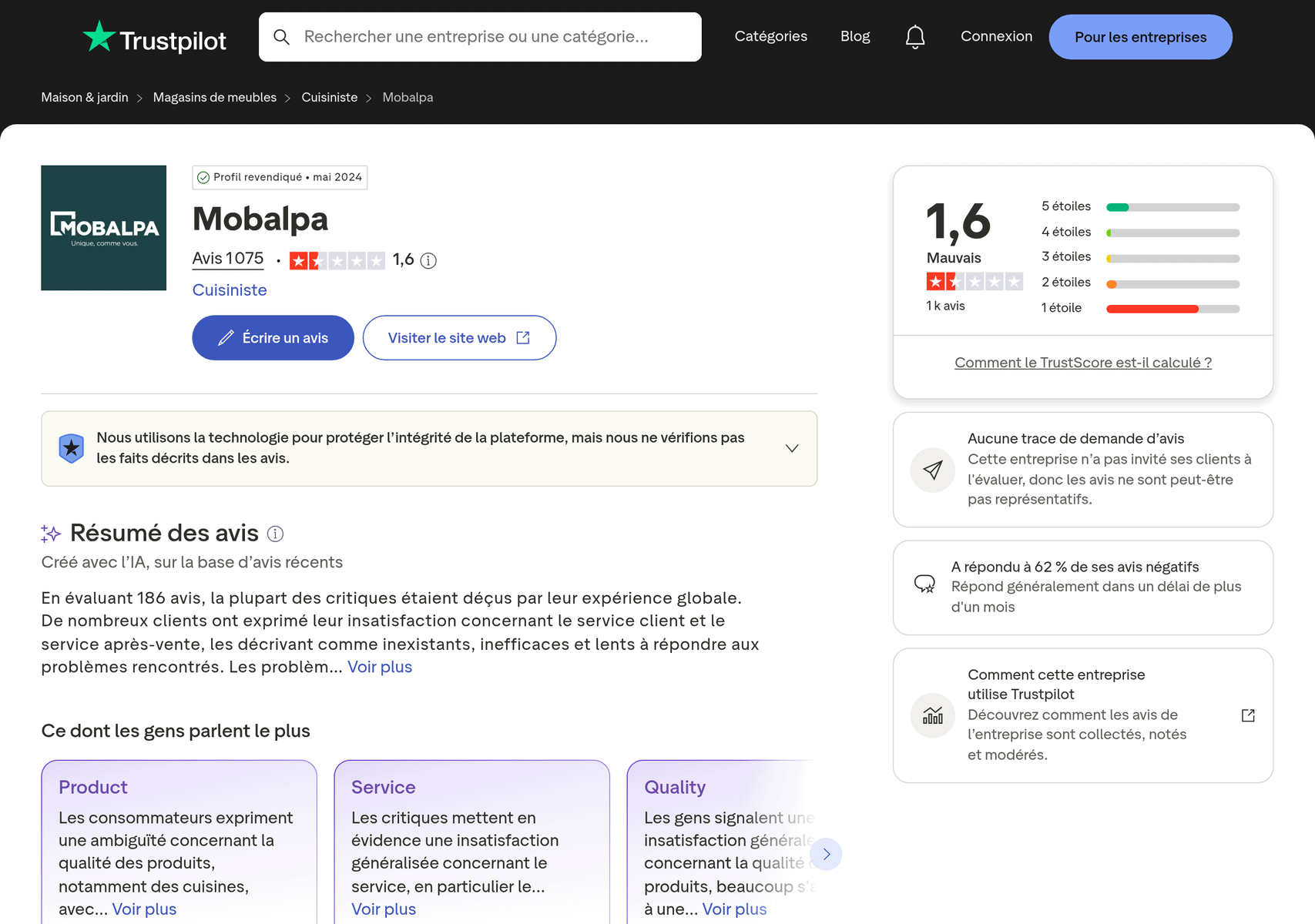 Avis Mobalpa sur Trustpilot