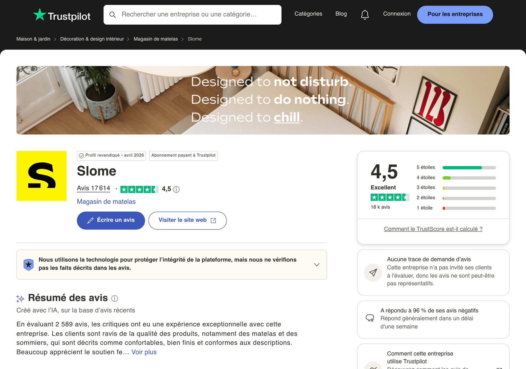 Avis Hypnia sur Trustpilot