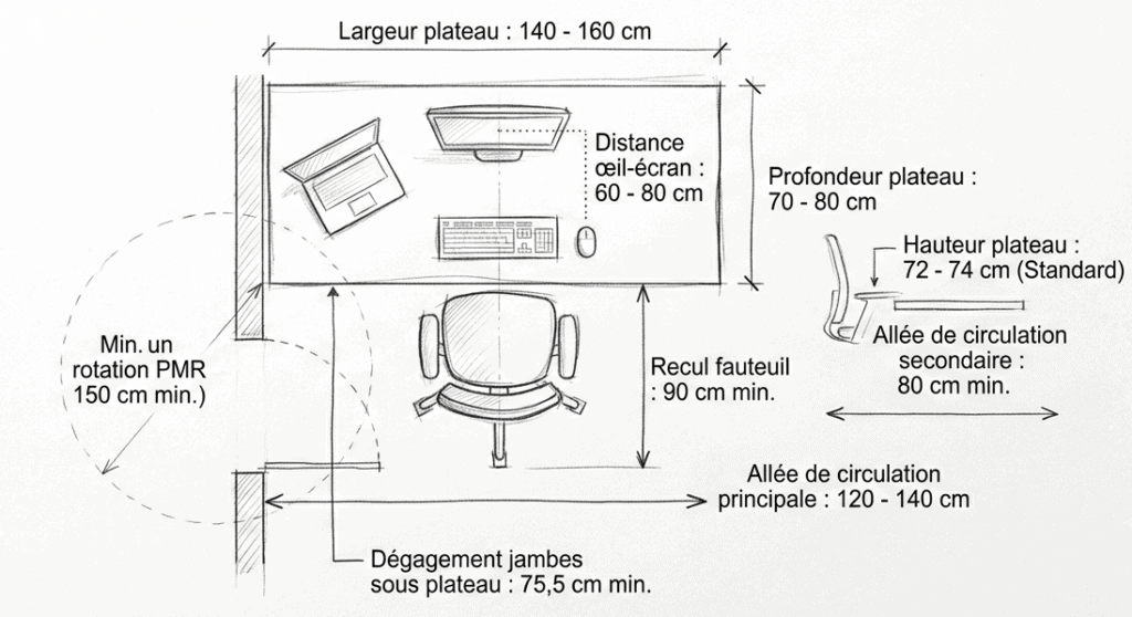 croquis dimension bureaux