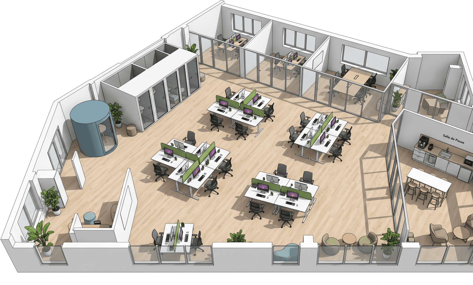 Architecture et plans de bureau d'entreprise